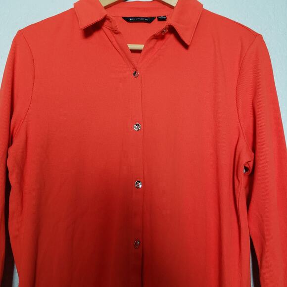 H by Halston Button Down Shirt Top Long Sleeve Tangerine Casual Ribbed - M - Picture 5 of 8